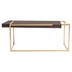 Modern Home Office Writing Executive Desk Ebony Macassar Wood and Brushed Brass