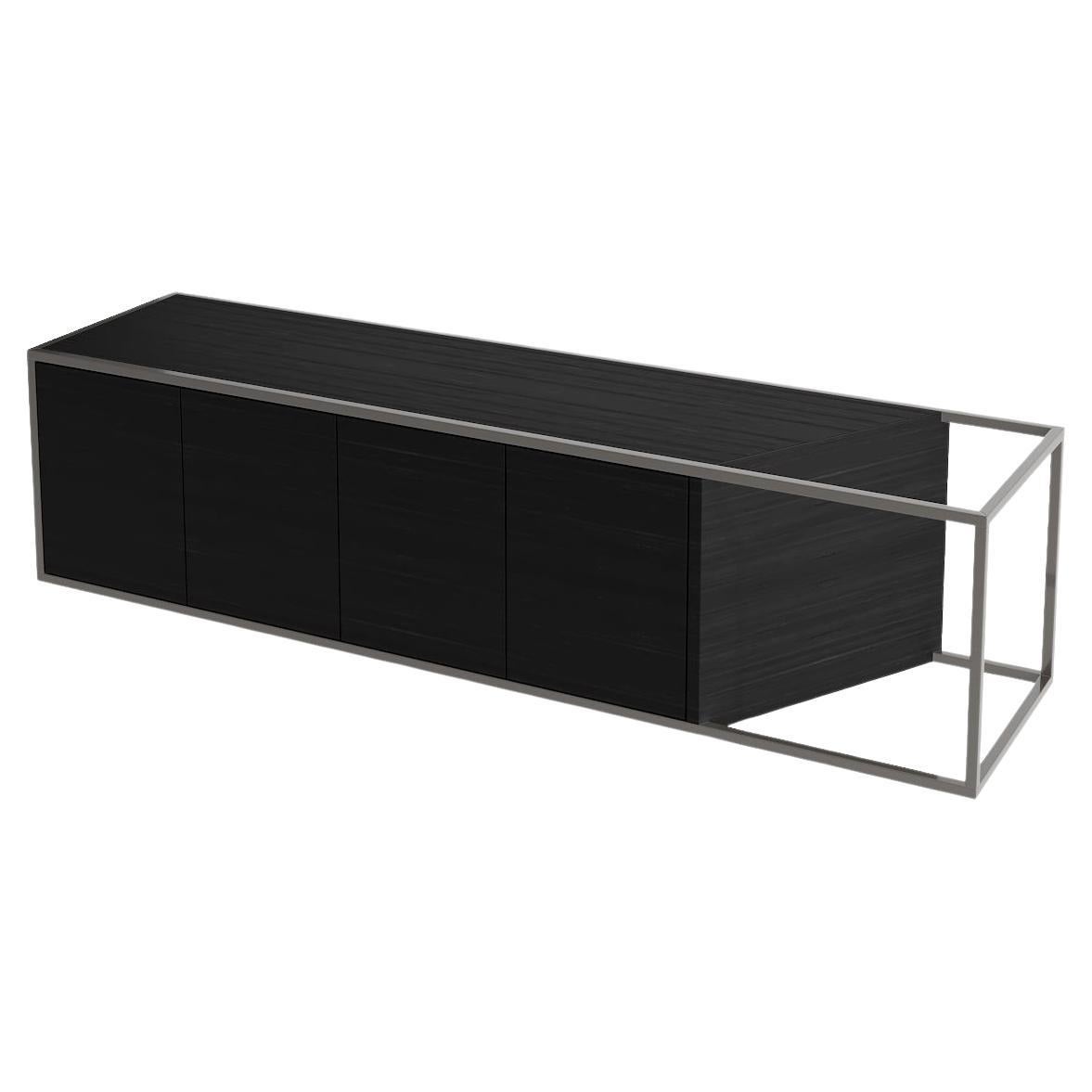 Crédence suspendue moderne et minimaliste Buffet en bois de chêne noir et laque noire