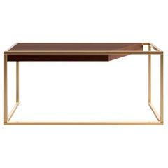 Modern Minimalist Home Office Writing Desk in Walnut Wood and Brushed Brass