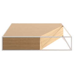 Tavolino da caffè moderno minimalista quadrato centrale in legno di Oak Wood spazzolato in acciaio inossidabile