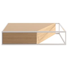 Moderner, rechteckiger Couchtisch in Eiche Oak und gebürstetem Edelstahl