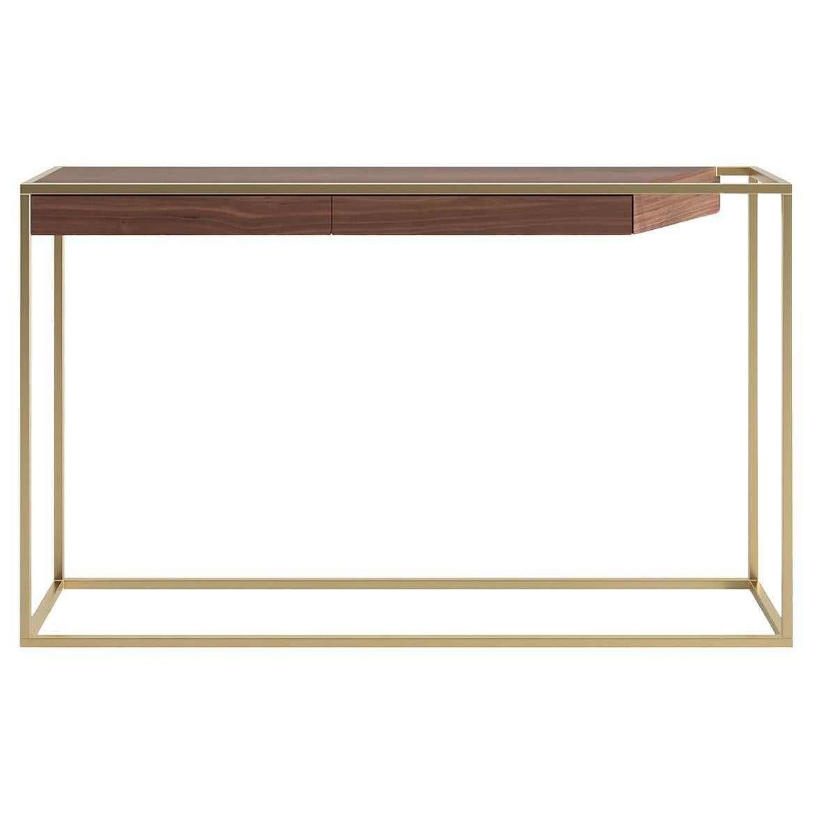 Tavolo da console rettangolare moderno e minimalista in Wood Wood e ottone spazzolato