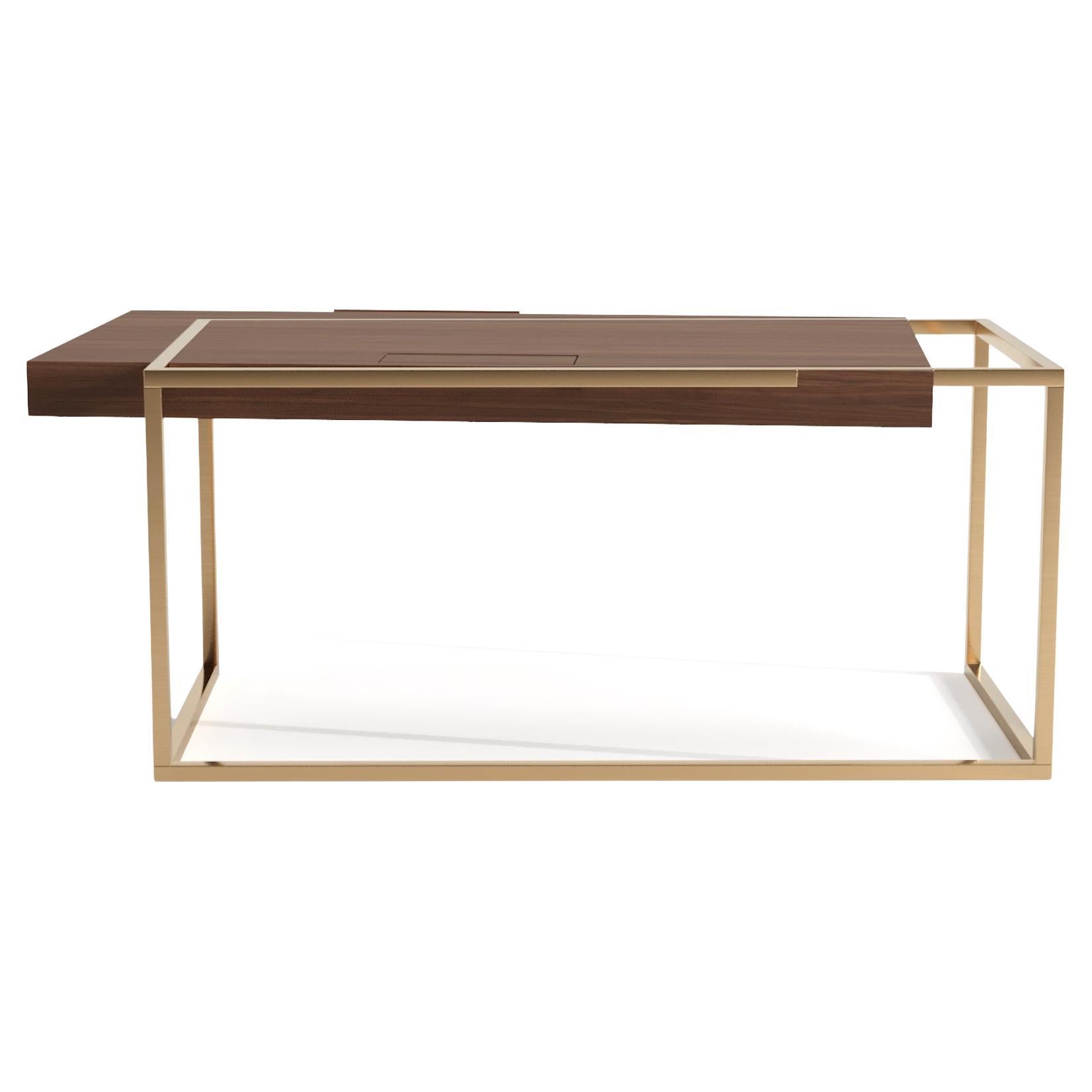 Modern Home Office Akzent Schreiben Executive Schreibtisch Walnuss gebürstetem Messing Auf Lager