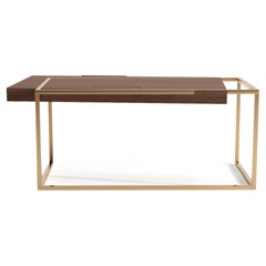 Modern Home Office Accent Writing Executive Desk Walnut Brushed Brass In Stock