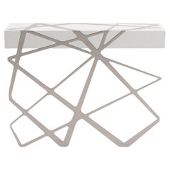 Organic Modern Accent Console Table White Lacquer and Polished Stainless Steel