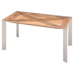 Modern Minimalist Home Office Writing Desk Satinwood & Brushed Stainless Steel