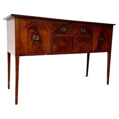 Antique English Mahogany and Walnut Buffet Or Side Table With Burl Accent 