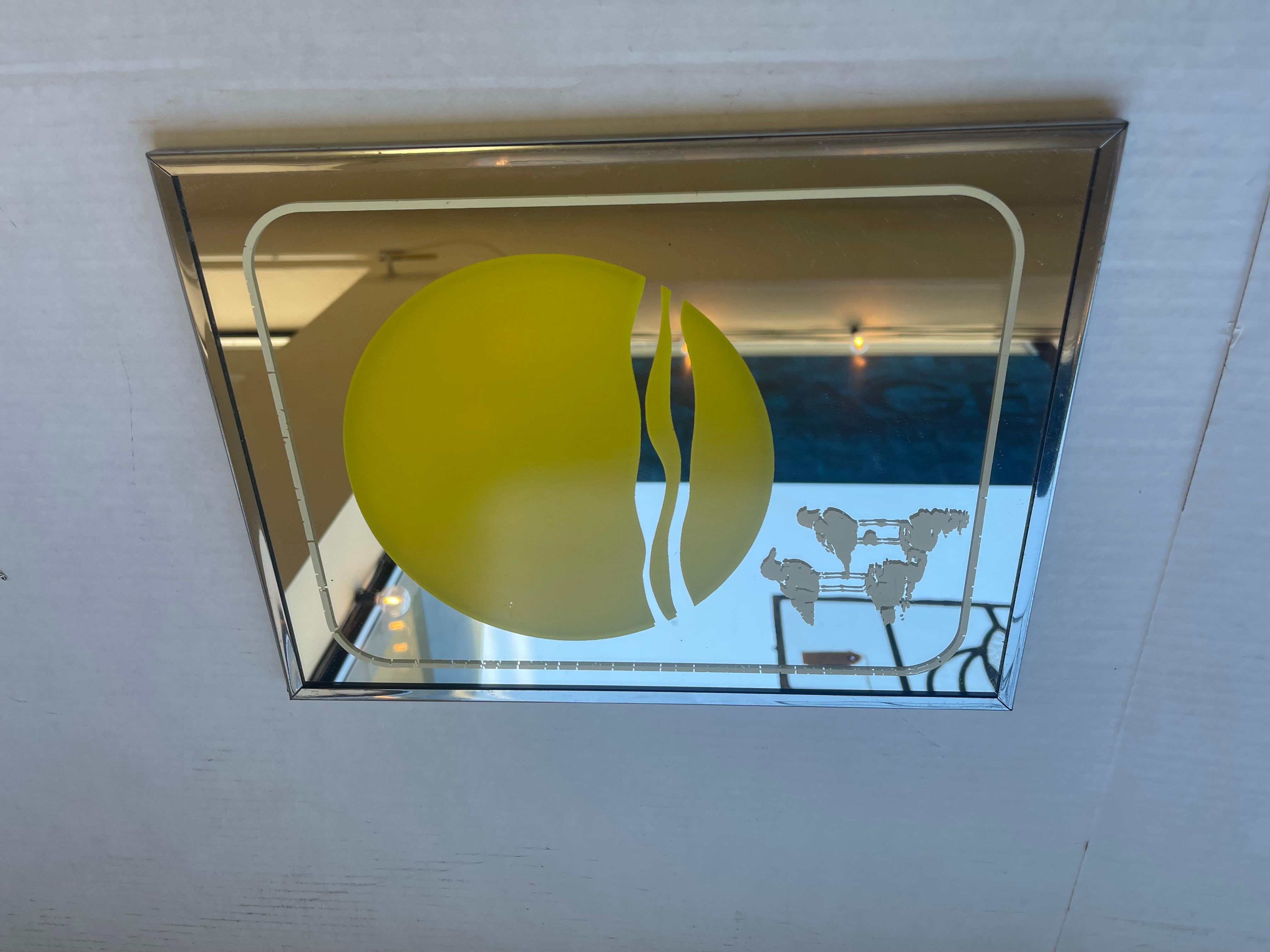 1970s Brytone Sunset and Seagulls Mirror by Mechanical Mirror Works, Inc. In Good Condition For Sale In Seattle, WA