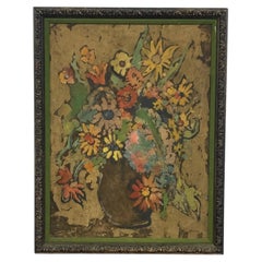 Vintage Signed Floral Still Life Mixed Media Painting on Textured Board.