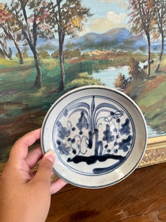 Likely Antique Vietnamese Blue and White Hand-Painted Ceramic Dish, 19th Century