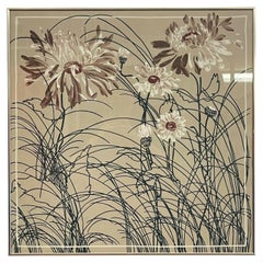 Vintage 1975 Framed Floral Screen Print Dated Botanical Wall Art.