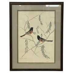 Tableau vintage signé représentant l'oiseau emblématique des Orioles de Baltimore – Œuvre d'art animalière encadrée.