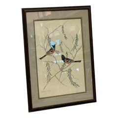 Tableau vintage signé représentant l'oiseau emblématique des Orioles de Baltimore – Œuvre d'art animalière encadrée.