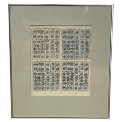 Druck mit abstraktem Quilt-Motiv, signiert, nummeriert 5/22, gerahmt.