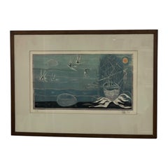 Lámina serigrafiada de estilo «Mid-Century Modern» de edición limitada con motivos náuticos, firmada.