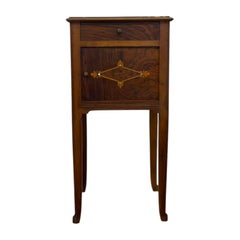 Antique Marble-Top Wooden Nightstand / Bedside Cabinet with Porcelain Interior.