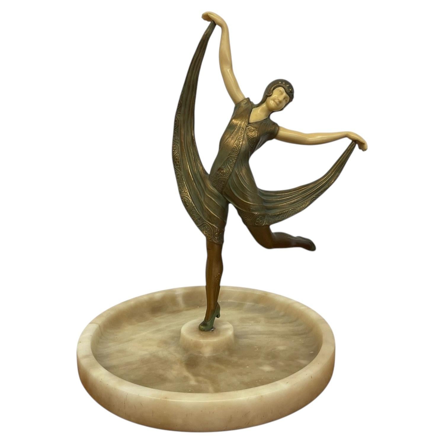 Art Deco Style Figural Dancer Sculpture with Dish.