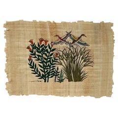 Signed Bird and Botanical Artwork with Metallic Gold-Tone Backing.