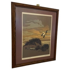 Walton Butts Signed "Along the Beach" Coastal Landscape Art with Birds.