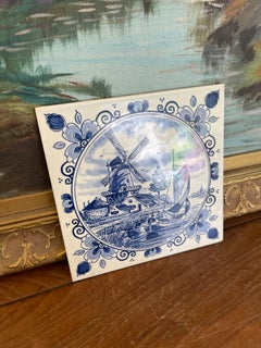 Vintage Dutch Delft Blue Ceramic Tile by Schoonhoven Keramiek, Holland.