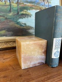 Pair of Mid-Century Italian Peach Onyx Cube Bookends, estimated 1960s-70s.