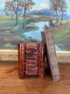 Antique Likely Burl Wood Bookend with Carved Detailing and Hidden Compartment.