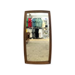 Vintage Mid-Century Modern Solid Wood Barrel-Frame Wall Mirror.