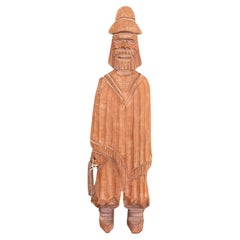 Hand-Carved Vintage Folk Art Wood Figure of Bearded Man with Hat.