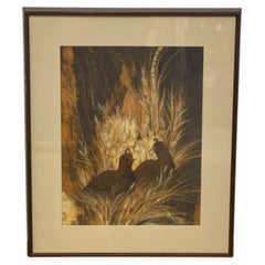 Louise "Lou" Wilson Signed Batik Art of Quail, Framed Wildlife Artwork.