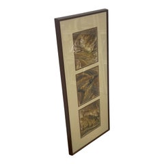 Louise "Lou" Wilson Signed Batik Art Triptych, Framed Nature Landscape.