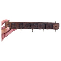 Antique Hand Carved Wooden Textile Stamp Mold Converted to Key Hook Rack.