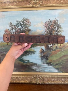 Antique Hand Carved Wooden Textile Stamp Mold Converted to Key Hook Rack.