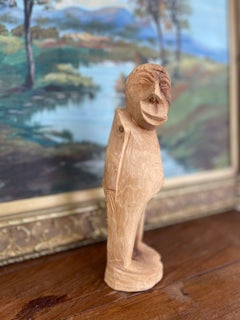 Hand-Carved Mid 20th Century Abstract Wooden Figure Sculpture in Natural Finish.
