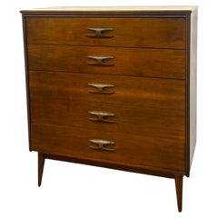 Vintage Mid Century Modern Bassett Furniture 4-Drawer Tallboy Dresser.