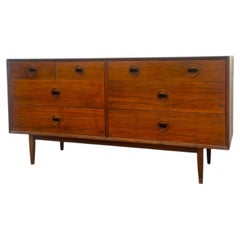 Vintage Mid Century Modern Style 8-Drawer Walnut Dresser Credenza.