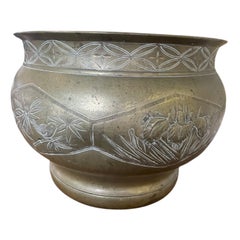 Vintage Possibly Brass Jardiniere Planter with Engraved Floral.