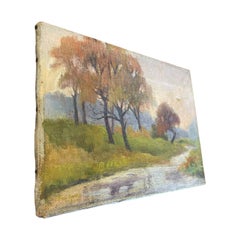 Possibly Antique Signed Landscape Painting on Canvas, Autumn Trees.