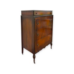 Antique 4-Drawer Wood Tallboy Chest of Drawers with Painted Accents.