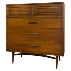 Vintage Mid Century Modern Broyhill Sculptra Walnut Highboy Dresser.
