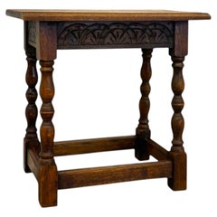 Antique Welsh Carved Wooden Joint Stool Side Table with Turned Legs UK Import.