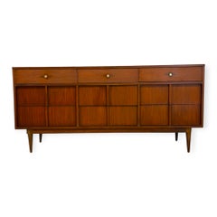 Vintage Mid Century Modern Walnut Triple Credenza Dresser.