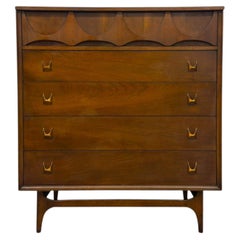 Vintage Mid Century Modern Broyhill Brasilia Walnut 5-Drawer Tallboy Dresser.