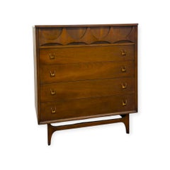Vintage Mid Century Modern Broyhill Brasilia Walnut 5-Drawer Tallboy Dresser.