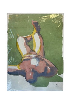 Zeitgenössische figurative Aquarellmalerei, signiert mit „H“.