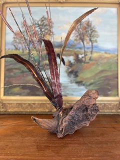 Mid-Century Curtis Jere Style Brutalist Cattail Sculpture in Welded Copper.