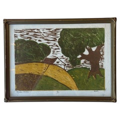 Signed Limited Edition “ Ella Hills” color woodblock print by EGM, 4/10, 1980s.