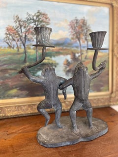 Whimsical Vintage Dancing Frog Candelabra with Dual Candle Holders.