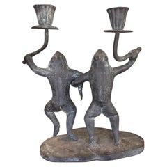 Whimsical Vintage Dancing Frog Candelabra with Dual Candle Holders.
