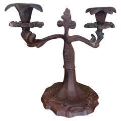 Possibly 19th Century Ornate Cast Iron Double-Arm Candelabrum.