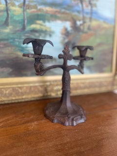 Possibly 19th Century Ornate Cast Iron Double-Arm Candelabrum.